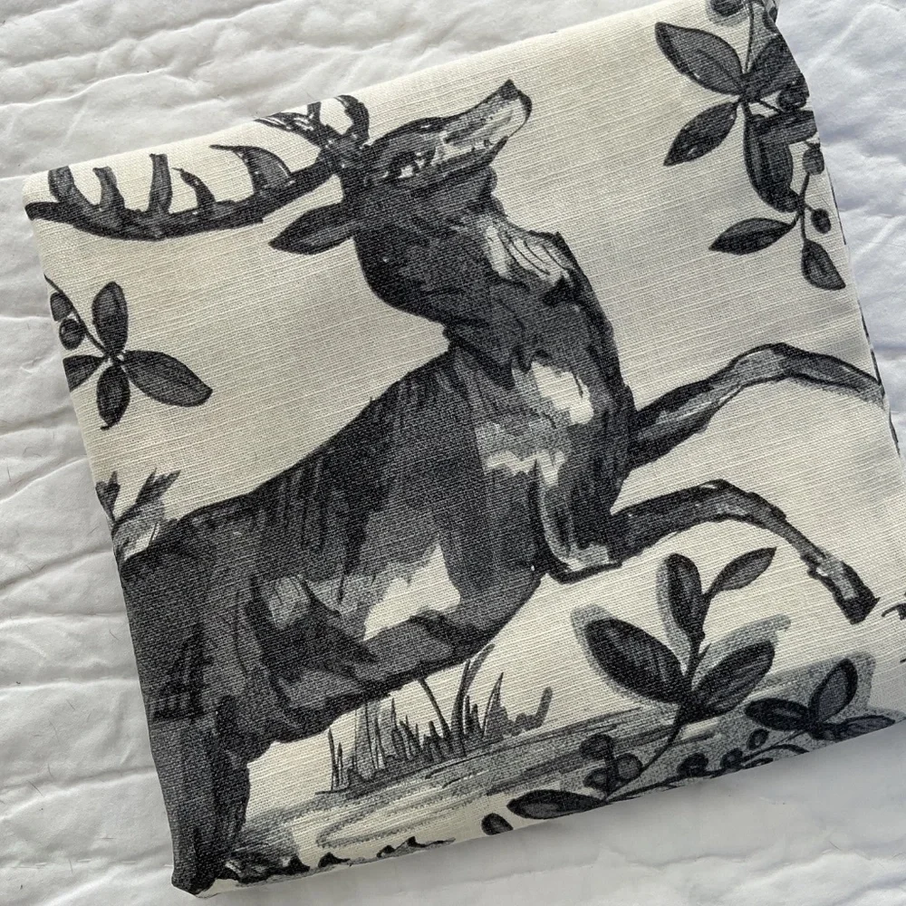 Pottery Barn Black Alpine Toile Stag Deer Reversible Plaid Pillow Cover Winter